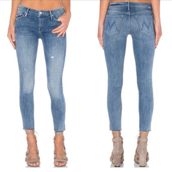 Mother Looker Ankle Fray Jeans Double Time Distressed Stretch Raw Hem Size 27 - Picture 1 of 13